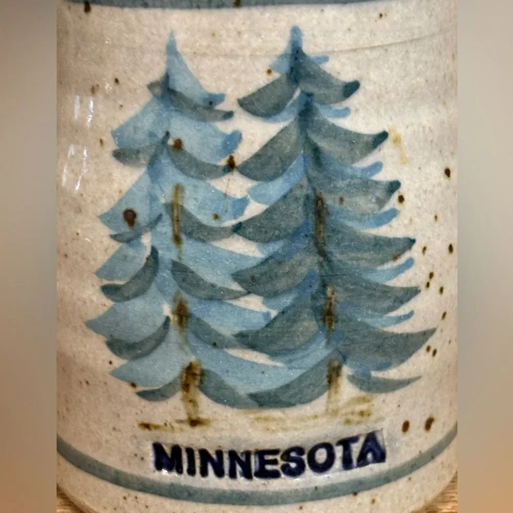 Minnesota Souvenir Coffee Mug Signed JB Hand Thrown Pottery Stoneware Gray